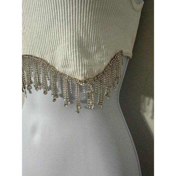 Zara Limited Edition Seamless Crop Top Viral Rhinestone Fringe Hem Sz XS/S - Picture 5 of 10